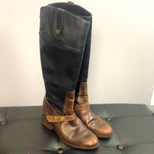 Sam Edelman Juliana Women's Riding Boots Size 8 Embossed Leather Black Brown